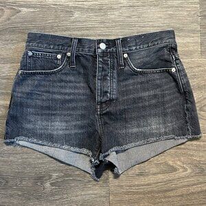Madewell Relaxed Denim Cutoff Shorts 26 Haywood Dark Wash Organic Cotton Raw Hem